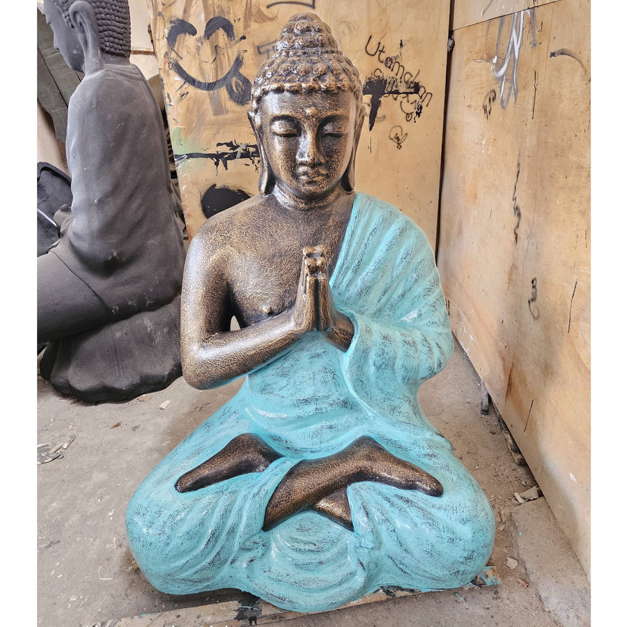 Buda orante · Turquesa y oro · 1,2 m